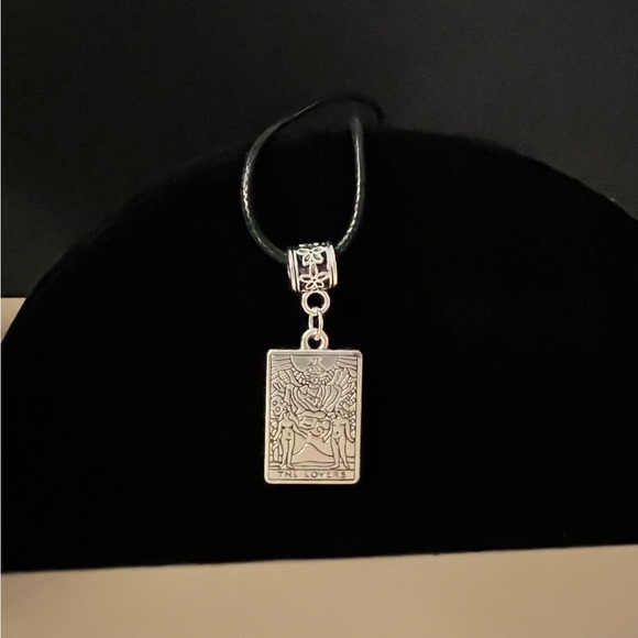 The Lovers Tarot Card Pendant Necklace with an heart on a moon charm for b… - Picture 11 of 14